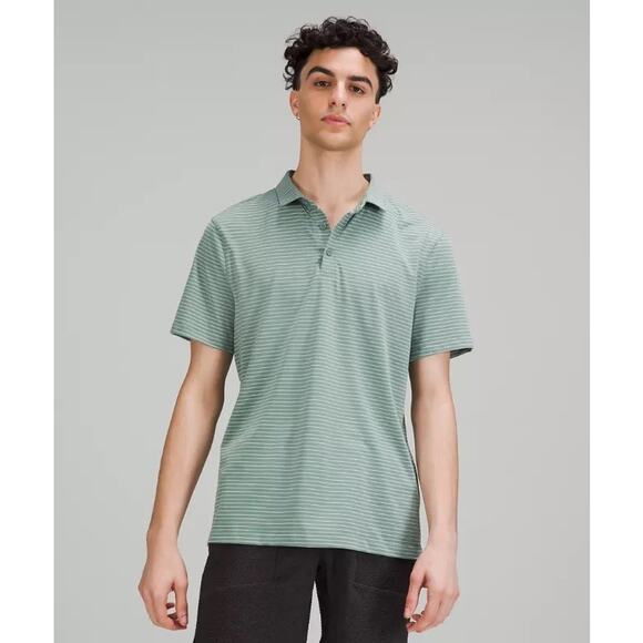 Lululemon Evolution Short Sleeve Polo Agile Stripe Tidewater Teal White Opal M - Picture 1 of 6